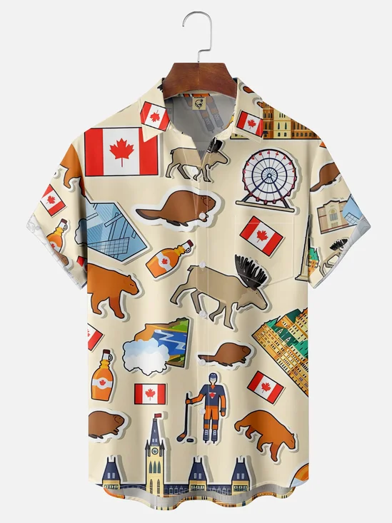 Hardaddy Canada Day Canadian Cultural Elements Chest Pocket Shirt