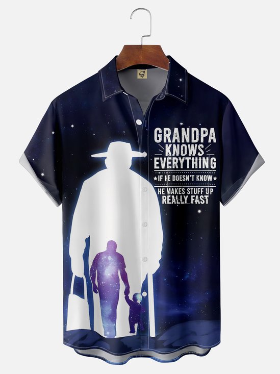 Father's Day Grandpa Knows Everything Breathable Chest Pocket Casual Shirt