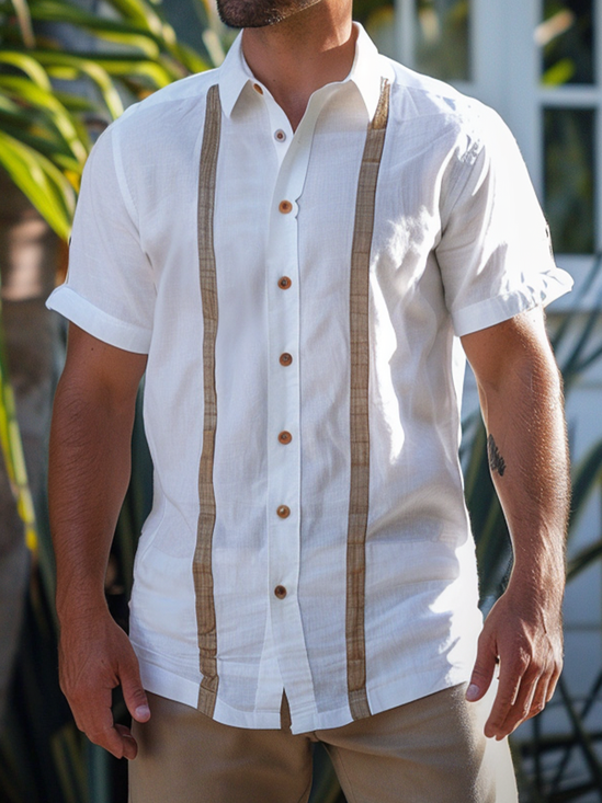 Hardaddy Cotton Plain Striped Patchwork Shirt