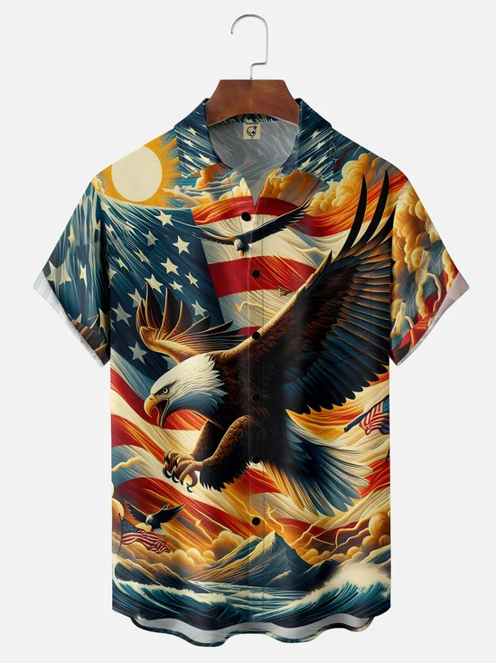 Hardaddy Moisture-wicking American Flag American Eagle Chest Pocket Hawaiian Shirt