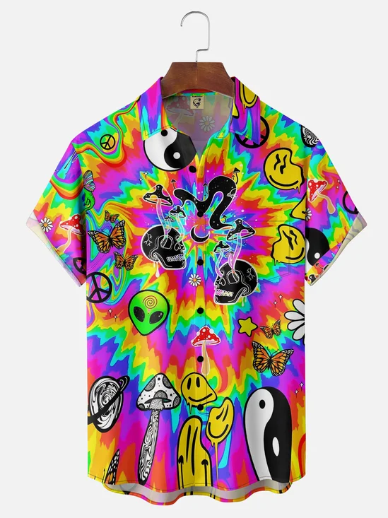 Moisture-wicking Alien Mushroom Chest Pocket Hawaiian Shirt