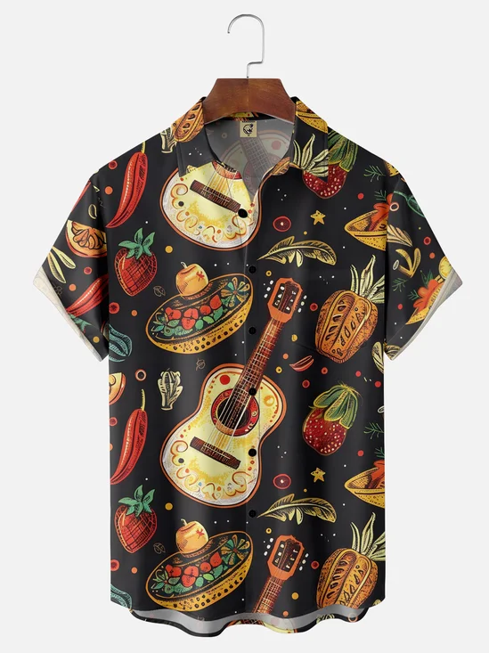 Hardaddy Mexican Culture Food Guitar Chest Pocket Hawaiian Shirt