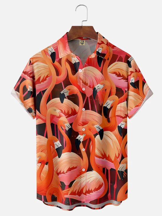 Hardaddy Flamingo Chest Pocket Breathable Hawaiian Shirt