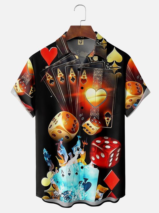 Moisture-wicking Gradient Color Dice Playing Cards Chest Pocket Hawaiian Shirt