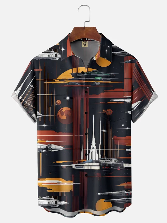 Hardaddy Moisture-wicking Spaceship Chest Pocket Casual Shirt