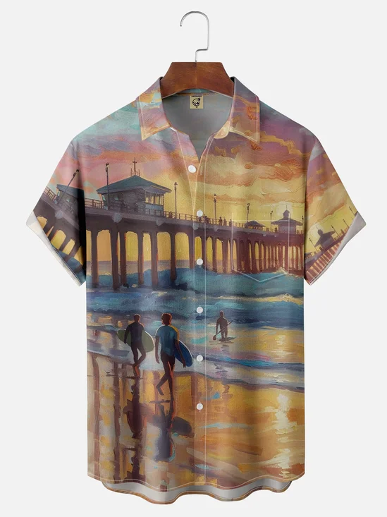Moisture-Wicking Hawaiian Seaside Resort Print Shirt