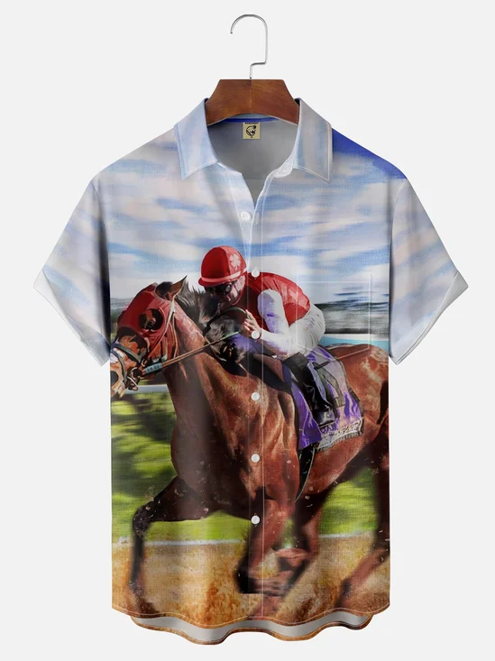Moisture-Wicking Horse Racing Print Shirt
