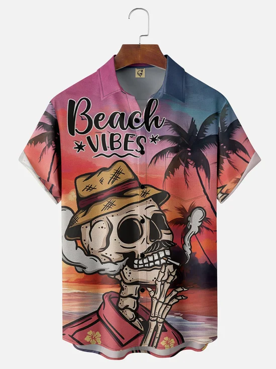 Moisture-Wicking Hawaiian Vacation Skull Print Shirt