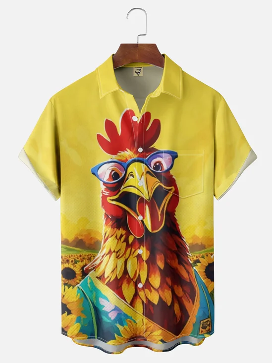 Moisture-Wicking Fun Sunflower Chicken Print Shirt