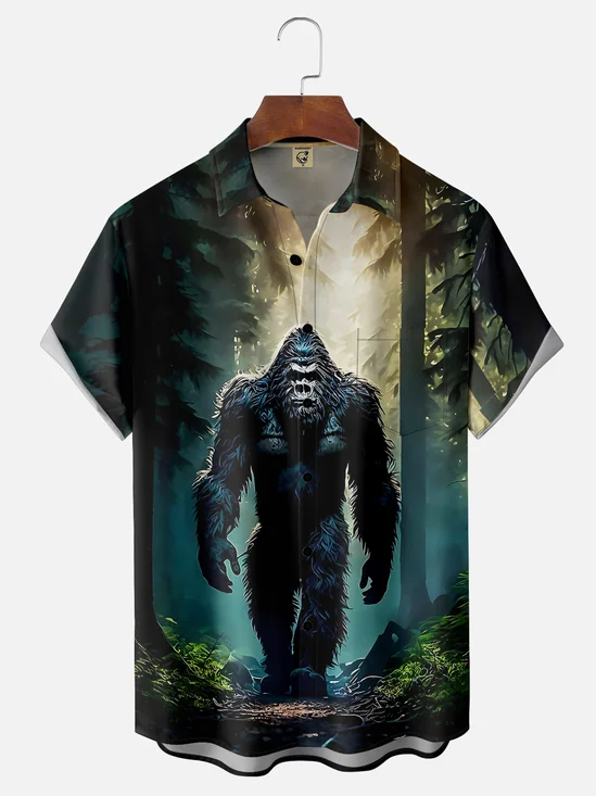Moisture-wicking Breathable Chimpanzees Chest Pocket Hawaiian Shirt
