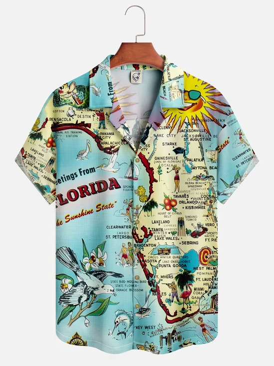 Hardaddy Moisture-wicking Vacation Map Chest Pocket Hawaiian Shirt