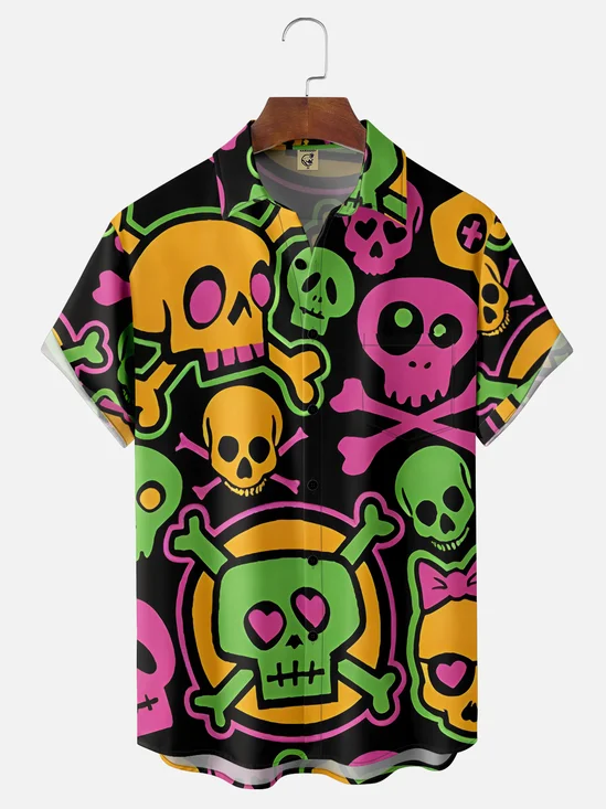 Hardaddy Moisture-wicking Skull Chest Pocket Hawaiian Shirt