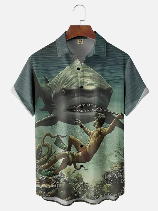 Moisture-Wicking Great White Shark Print Shirt