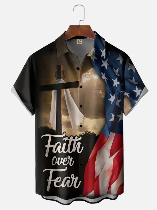 Moisture-Wicking Cross American Flag Print Shirt