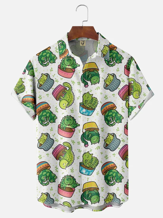 Moisture-Wicking Fun Cactus Cat Print Shirt