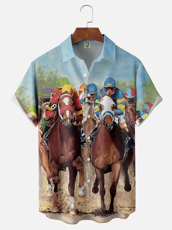 Moisture-Wicking Horse Racing Print Shirt