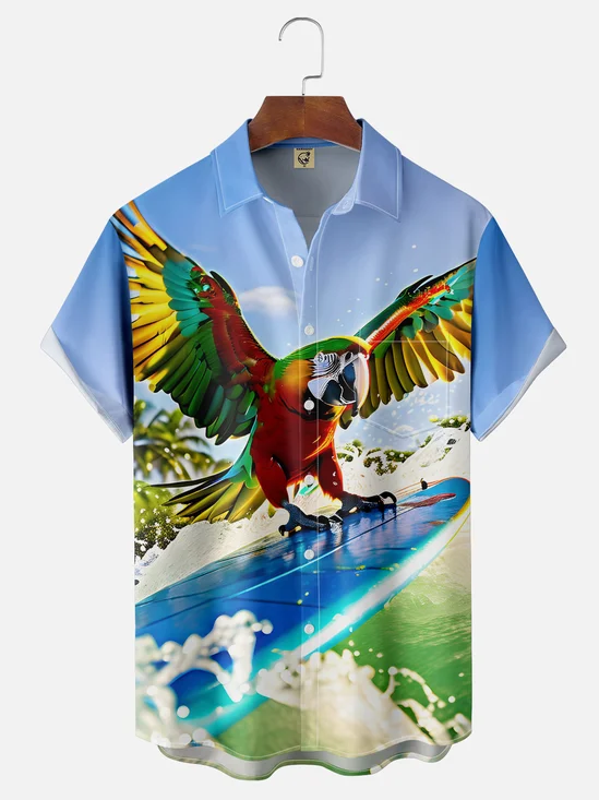 Moisture-wicking Tropical Parrots Chest Pocket Hawaiian Shirt