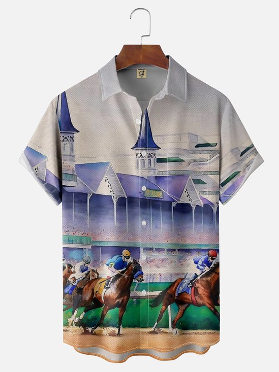 Men's Kentucky Derby Attire Moisture-Wicking Horse Racing Print Shirt