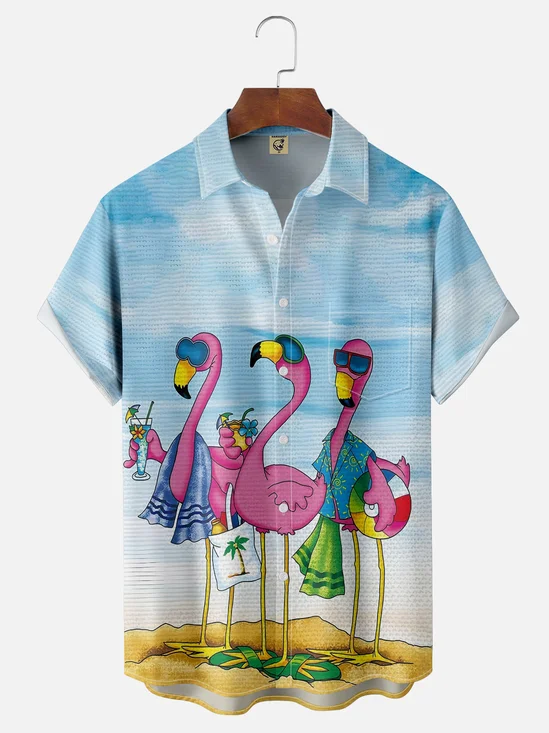Moisture-Wicking Fun Vacation Flamingo Hawaiian Shirt