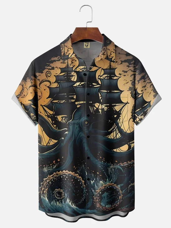 Moisture-Wicking Sea Monster Octopus Hawaiian Shirt