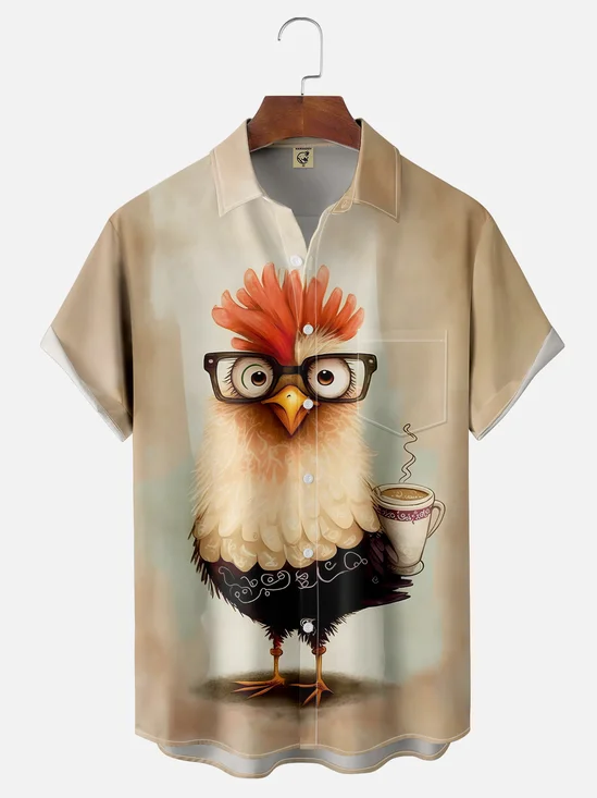 Moisture-Wicking Fun Coffee Chicken Hawaiian Shirt