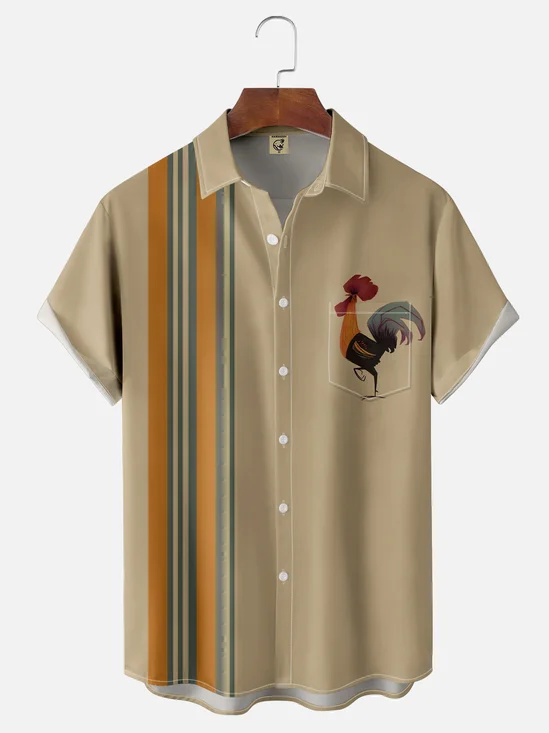 Moisture-wicking Breathable Cock Reast Pocket Bowling Shirt