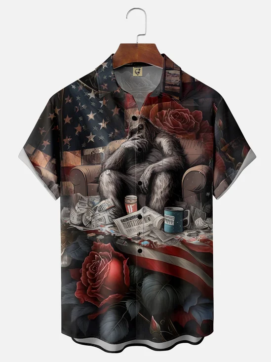 Moisture-wicking and breathable American Flag Bigfoot Pocket Hawaiian Shirt