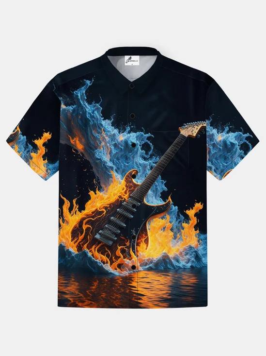 Breathable Wicking Sea Guitar Rock Hawaiian Shirt