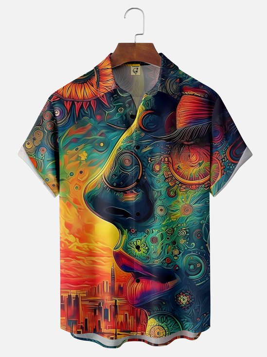 Moisture-wicking Abstract Painting Chest Pocket Hawaiian Shirt