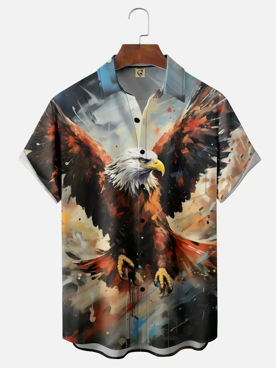 Moisture-wicking Eagle Chest Pocket Hawaiian Shirt
