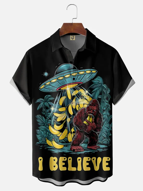 Moisture-wicking Gorilla UFO Chest Pocket Hawaiian Shirt