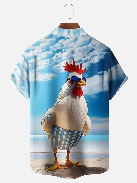 Moisture-wicking Rooster Chest Pocket Hawaiian Shirt