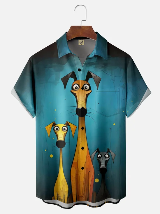 Moisture-wicking Art Painting Dog Chest Pocket Hawaiian Shirt
