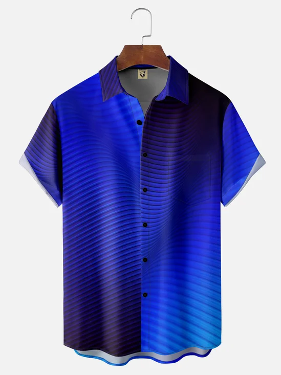 Moisture-wicking Gradient Abstract Geometric Chest Pocket Hawaiian Shirt