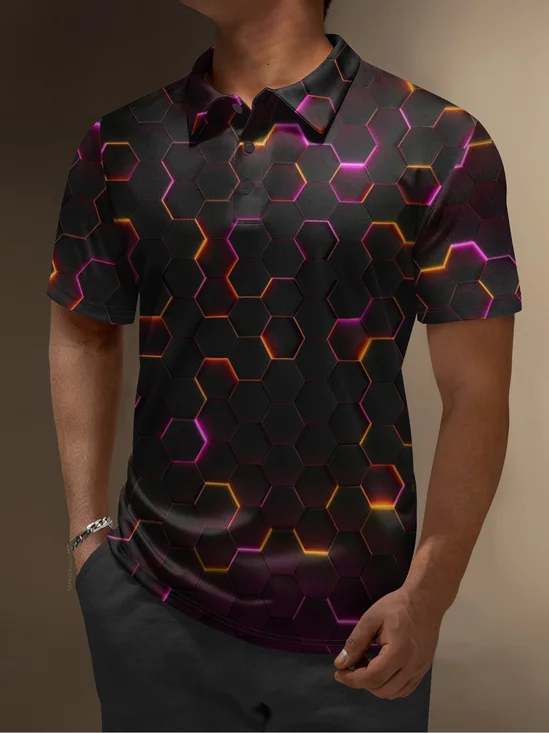 Moisture Wicking Golf Polo 3D Gradient Color Abstract Geometry