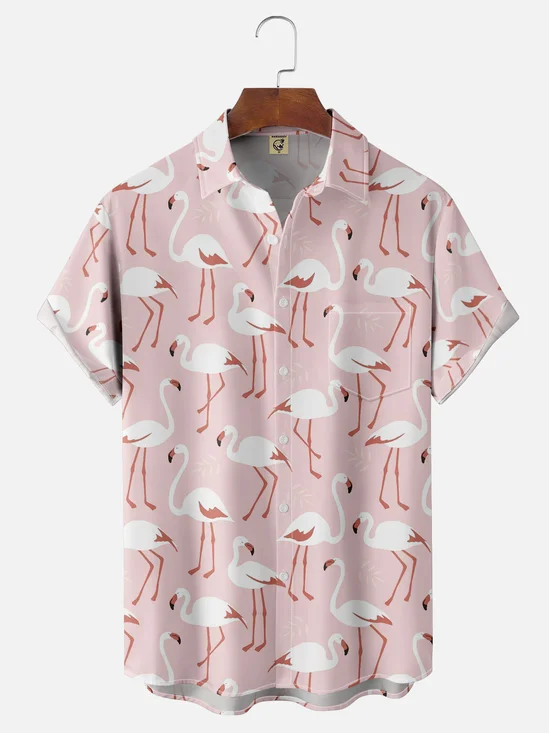 Moisture-wicking Flamingo Chest Pocket Hawaiian Shirt