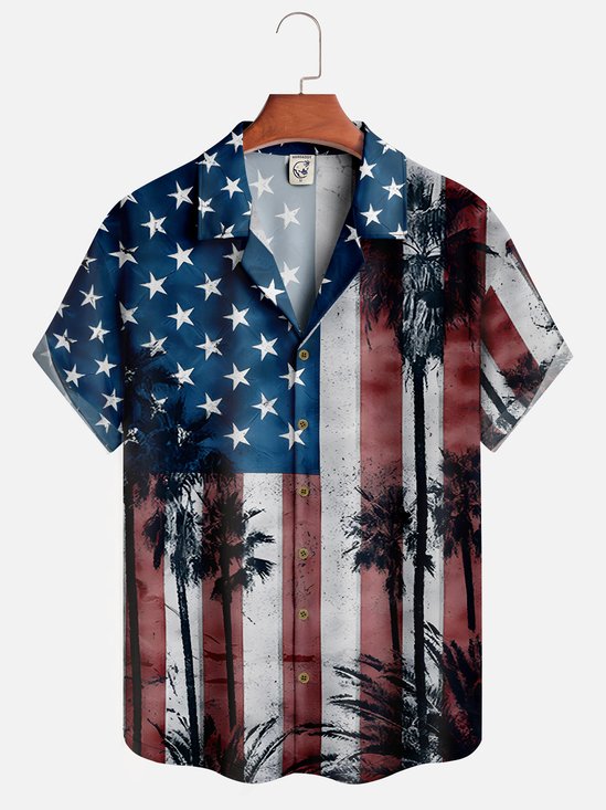 Moisture-wicking Memorial Day American Flag Coconut Tree Hawaiian Shirt