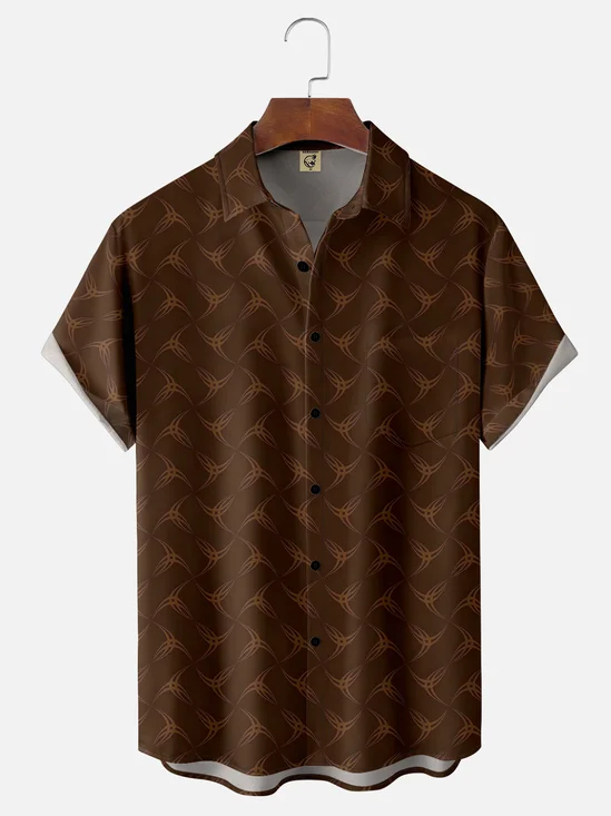 Moisture-wicking Breathable Geomatric Chest Pocket Hawaiian Shirt