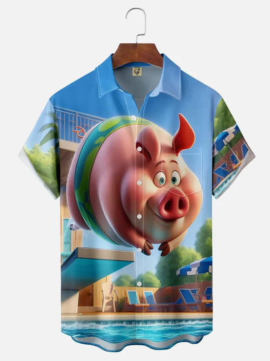 Moisture-wicking Fun Pool Pig Hawaiian Shirt