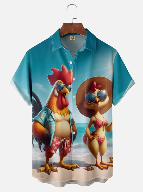 Moisture-Wicking Fun Vacation Chicken Hawaiian Shirt