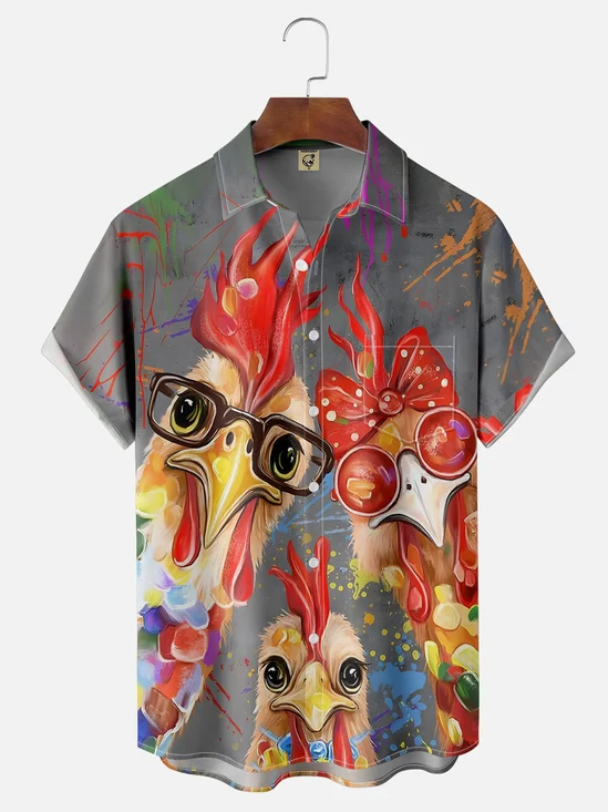 Moisture-Wicking Fun 3 Chickens Hawaiian Shirt