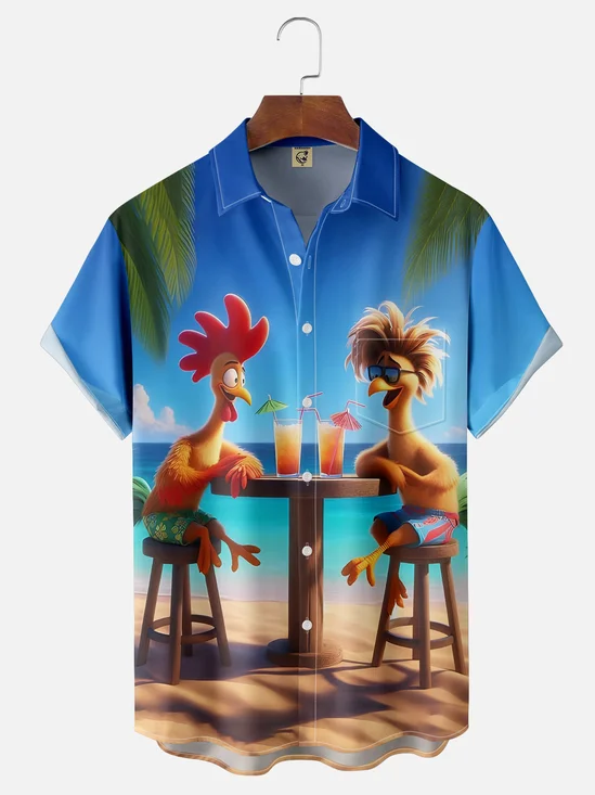 Moisture-wicking Fun Vacation Chicken Hawaiian Shirt