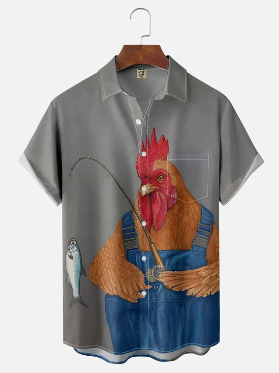 Moisture-Wicking Fun Chicken Fishing Hawaiian Shirt