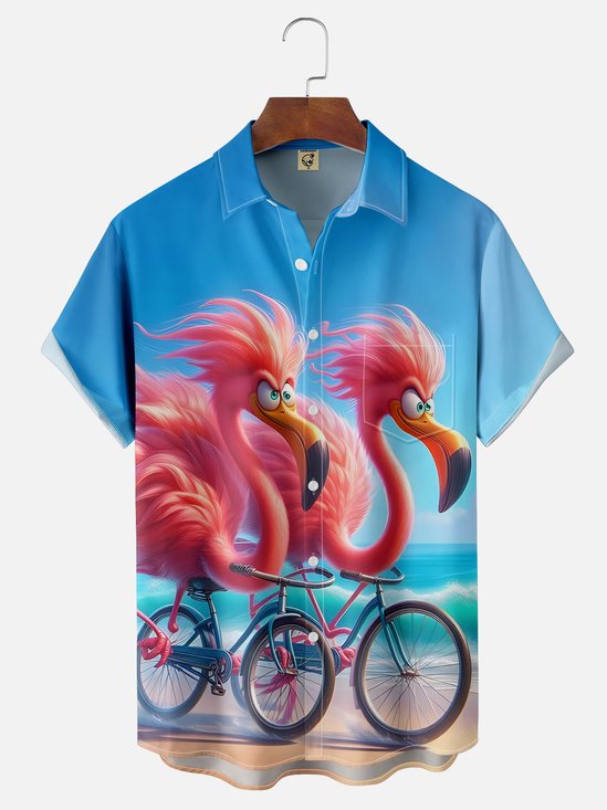 Moisture-wicking Fun Vacation Flamingo Hawaiian Shirt
