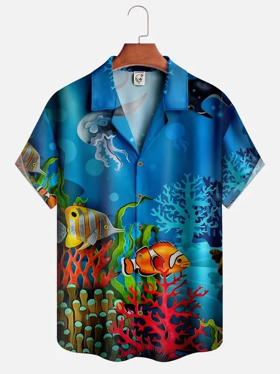 Moisture-wicking Breathable Marine Fish Aloha Shirt