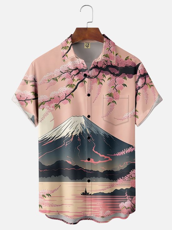Moisture-wicking Ukiyoe Chest Pocket Hawaiian Shirt