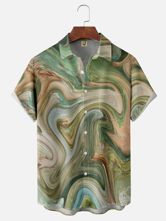 Moisture-wicking Abstract Painting Chest Pocket Hawaiian Shirt
