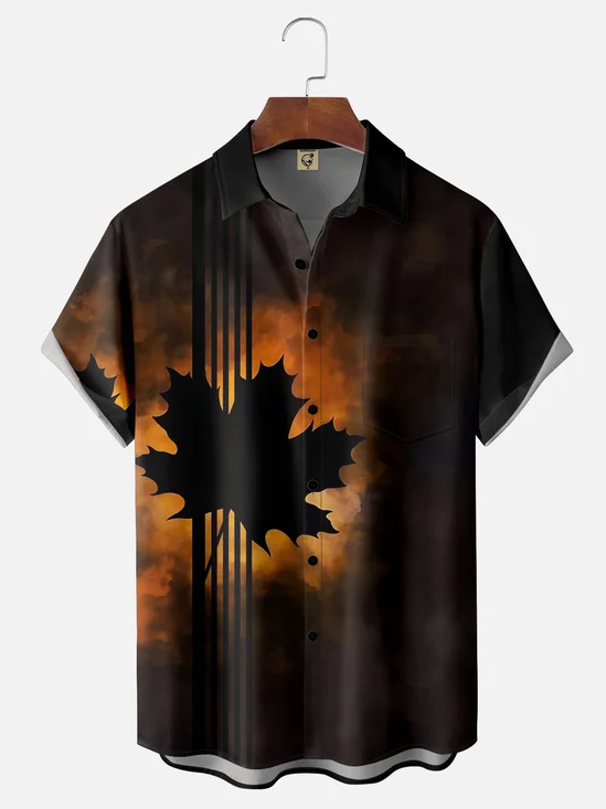 Moisture-wicking Canada Flag Chest Pocket Bowling Shirt