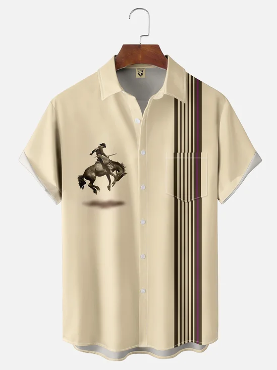 Moisture-wicking Western Denim Chest Pocket Bowling Shirt