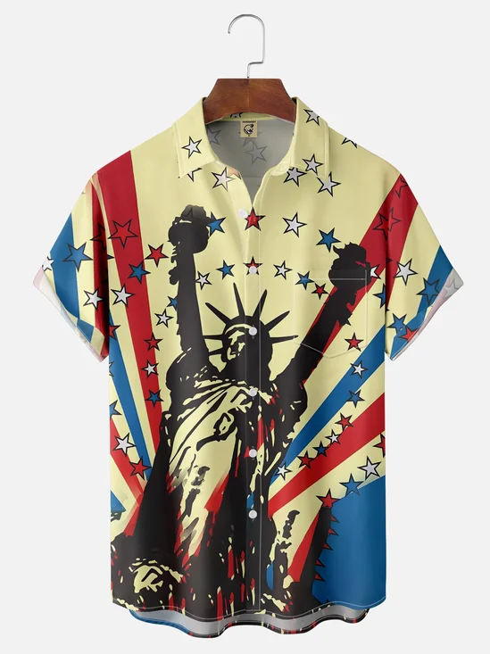 Moisture-wicking Statue of Liberty Breast Pocket Hawaiian Shirt